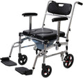 Adjustable Folding Bedside Commode Chair with Wheels Drop Arm & Safety e Portable Toilet Seat for Elderly Seniors & Disabled – Shower & Bathroom Use