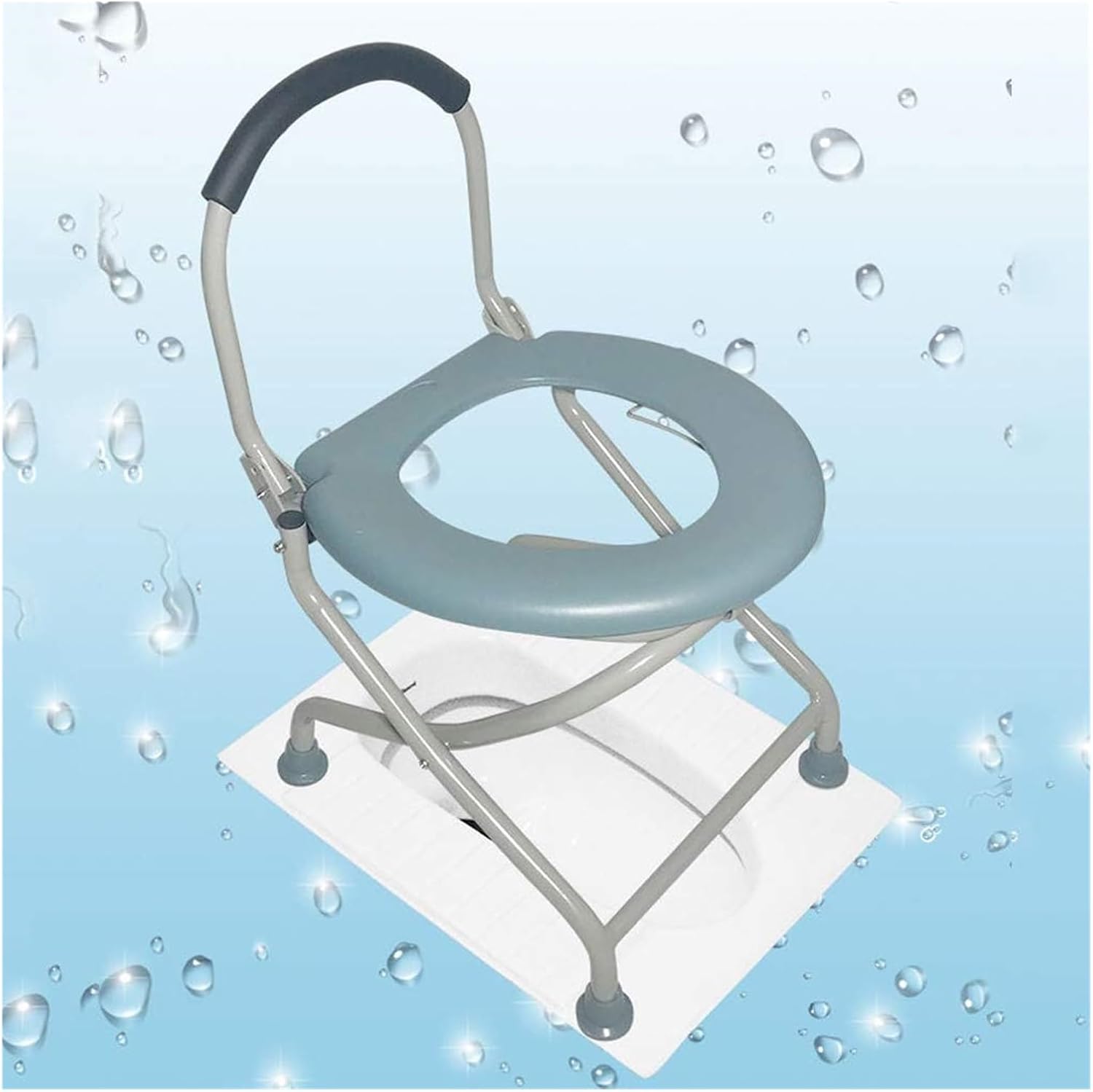 Toilet Chair Lightweight Shower Chair Bariatric Toilet Seat Folding Potty Chair with Bucket/Lid Safety Steel Frame Bathroom Support Bathroom Safety