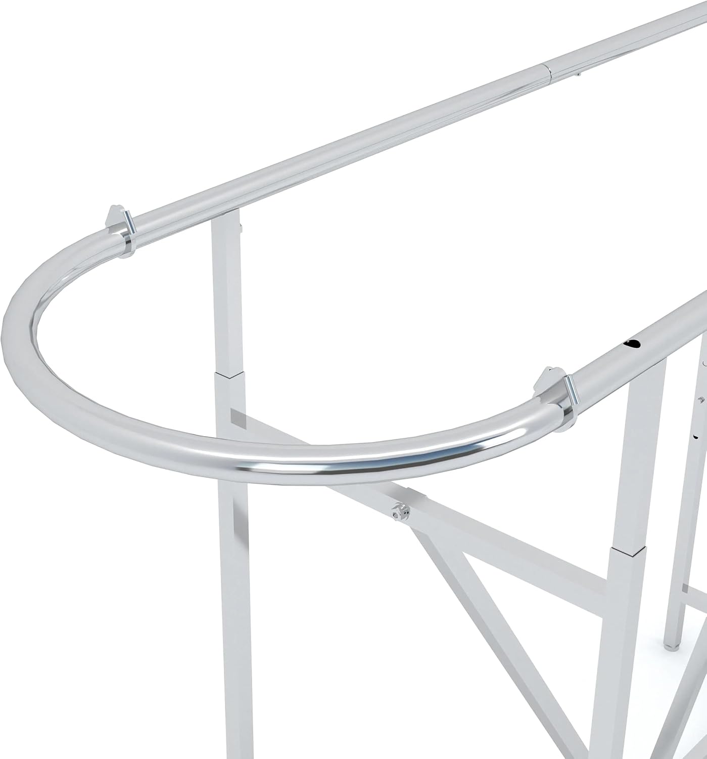 Econoco Double Bar Clothing Rack – Adjustable Garment Display with Rectangular Hangrail, Chrome (Base + End Rails)