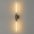 Knurled Brass Bathroom Wall Sconce - Luxury Brushed Antique Gold Sconces - Dimmable Indoor Lighting - Modern Linear Tube Vanity Lights Fixture with Clear Glass for Bedroom Living Room Decor