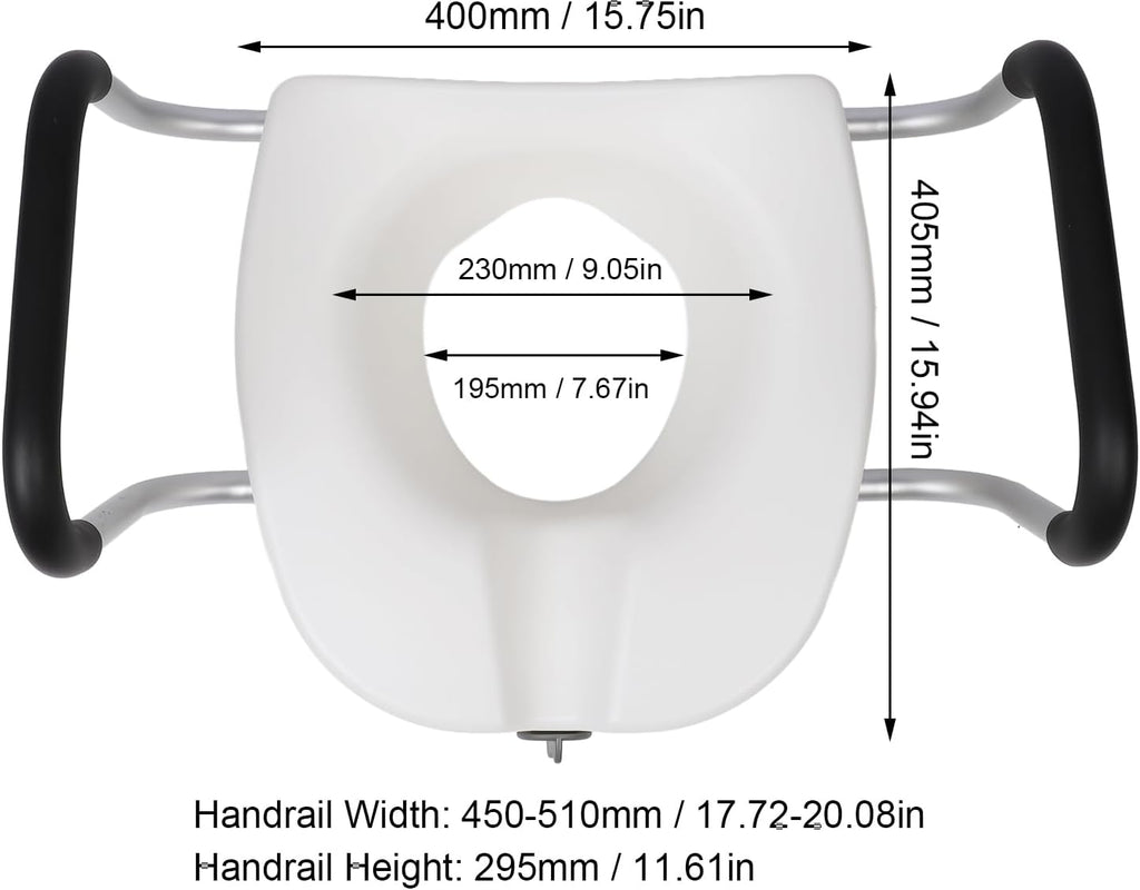Toilet Seat Riser, Adjustable Removable Padded Arms Raised Toilet Seat Cushion for Elderly Pregnant Handicap (White)