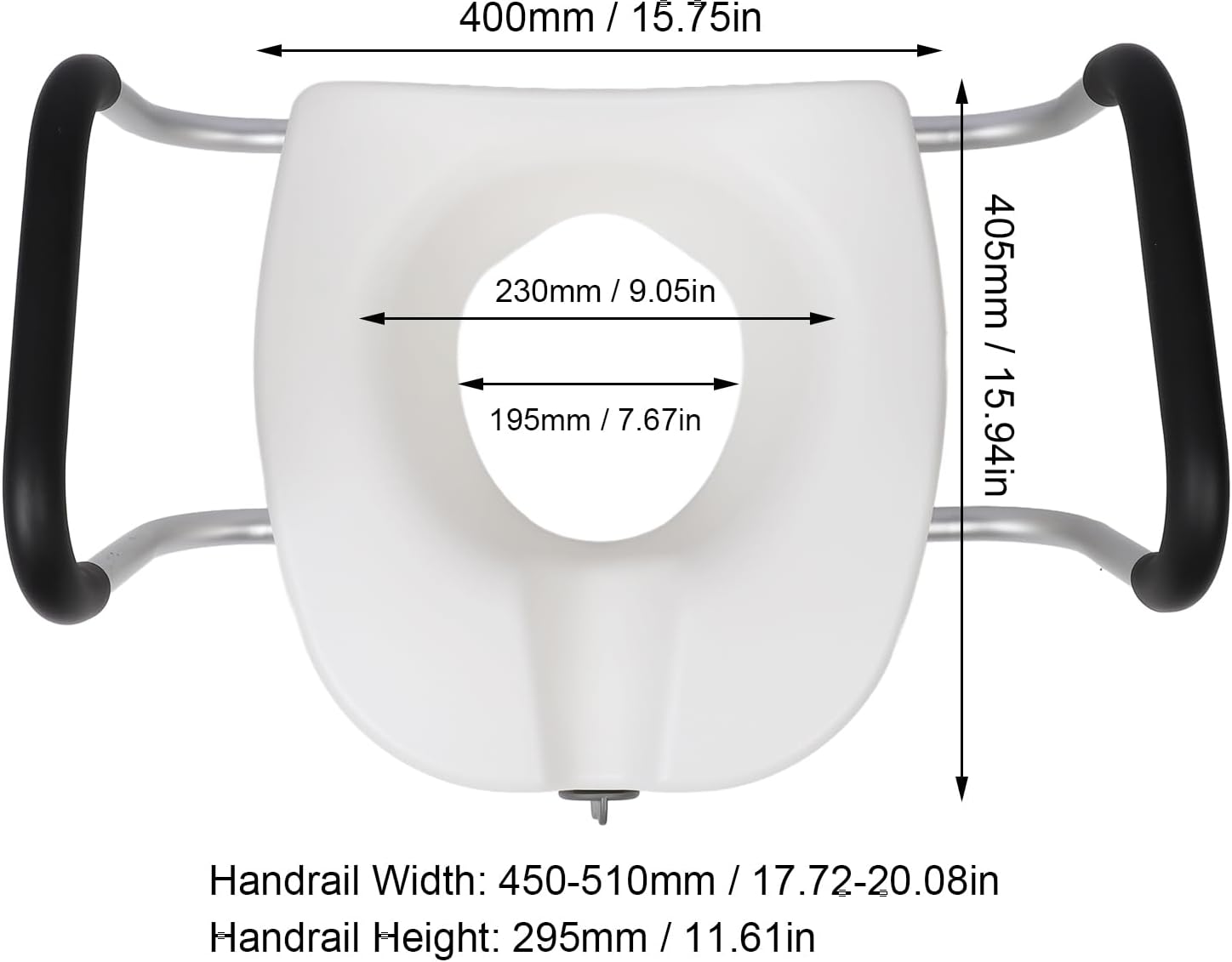 Toilet Seat Riser, Adjustable Removable Padded Arms Raised Toilet Seat Cushion for Elderly Pregnant Handicap (White)