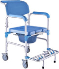 Toilet Chair Shower Chair Bariatric Toilet Seat Folding Mobile Wheelchair with Non-Slip Handles and Bucket Footrests for Seniors Bathroom Safety