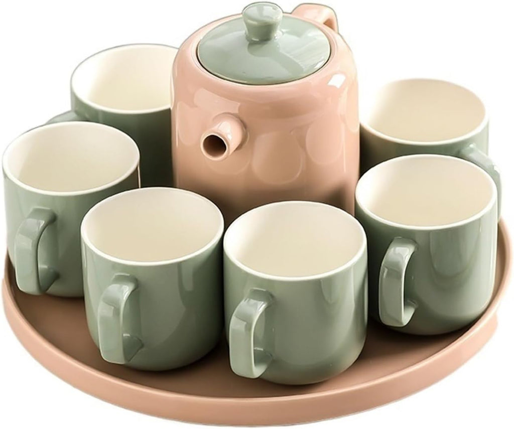 Beverage Serveware Water Cup Tea Set Household Creative Set Cup Ceramic Water Set Tea Cup Living Room Family Cup Water Carafe(Pink)