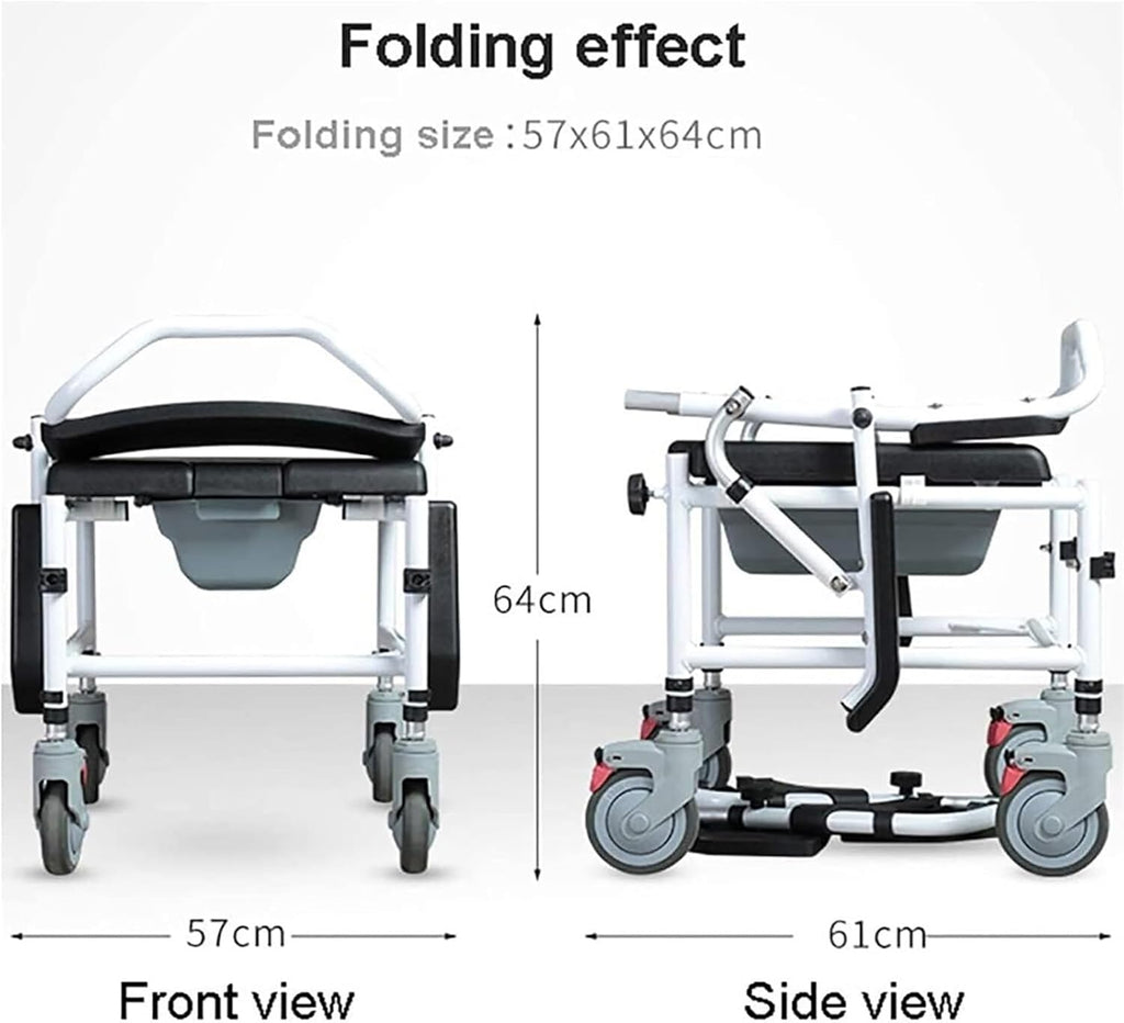 Bedside Commode,Toilet Seat with Handles Elderly Toilet Chair with Wheel splashproof Potty can take a Bath with Brake Foldable Mobile Toilet for Any