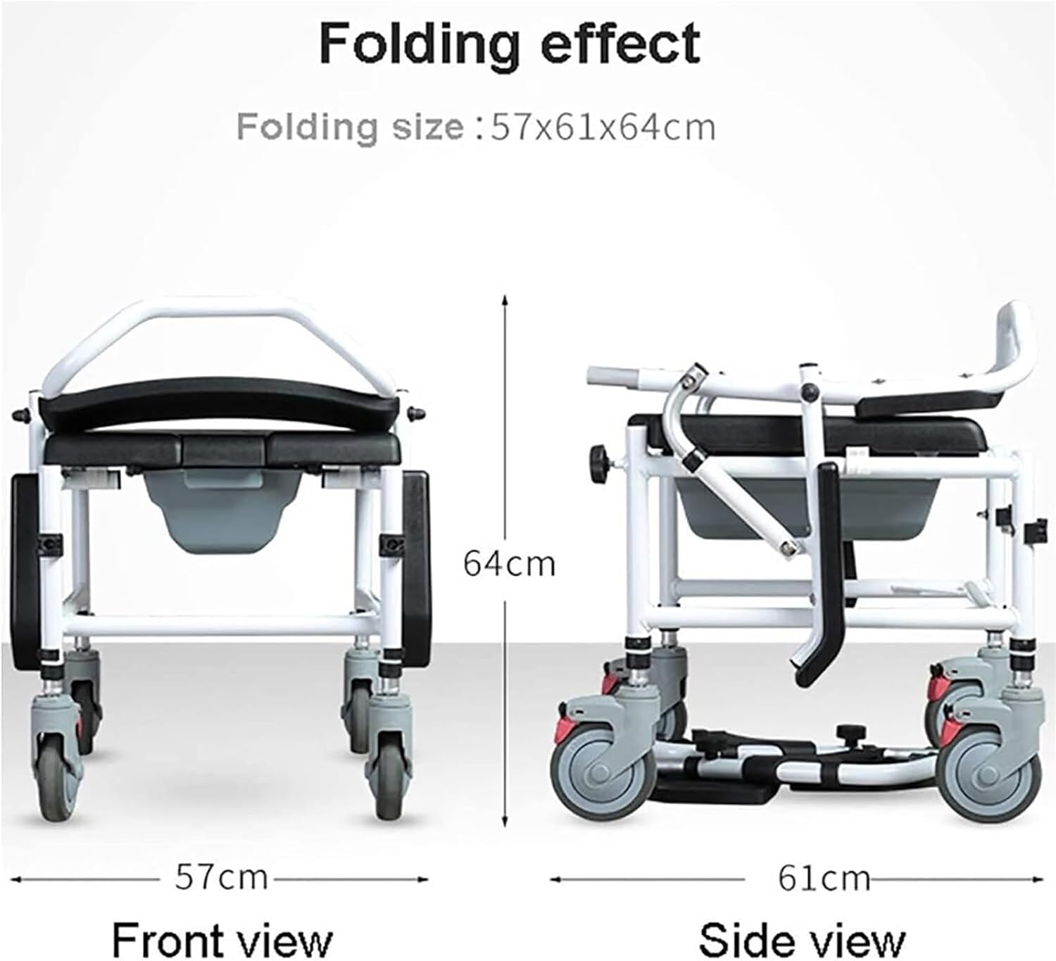 Bedside Commode,Toilet Seat with Handles Elderly Toilet Chair with Wheel splashproof Potty can take a Bath with Brake Foldable Mobile Toilet for Any