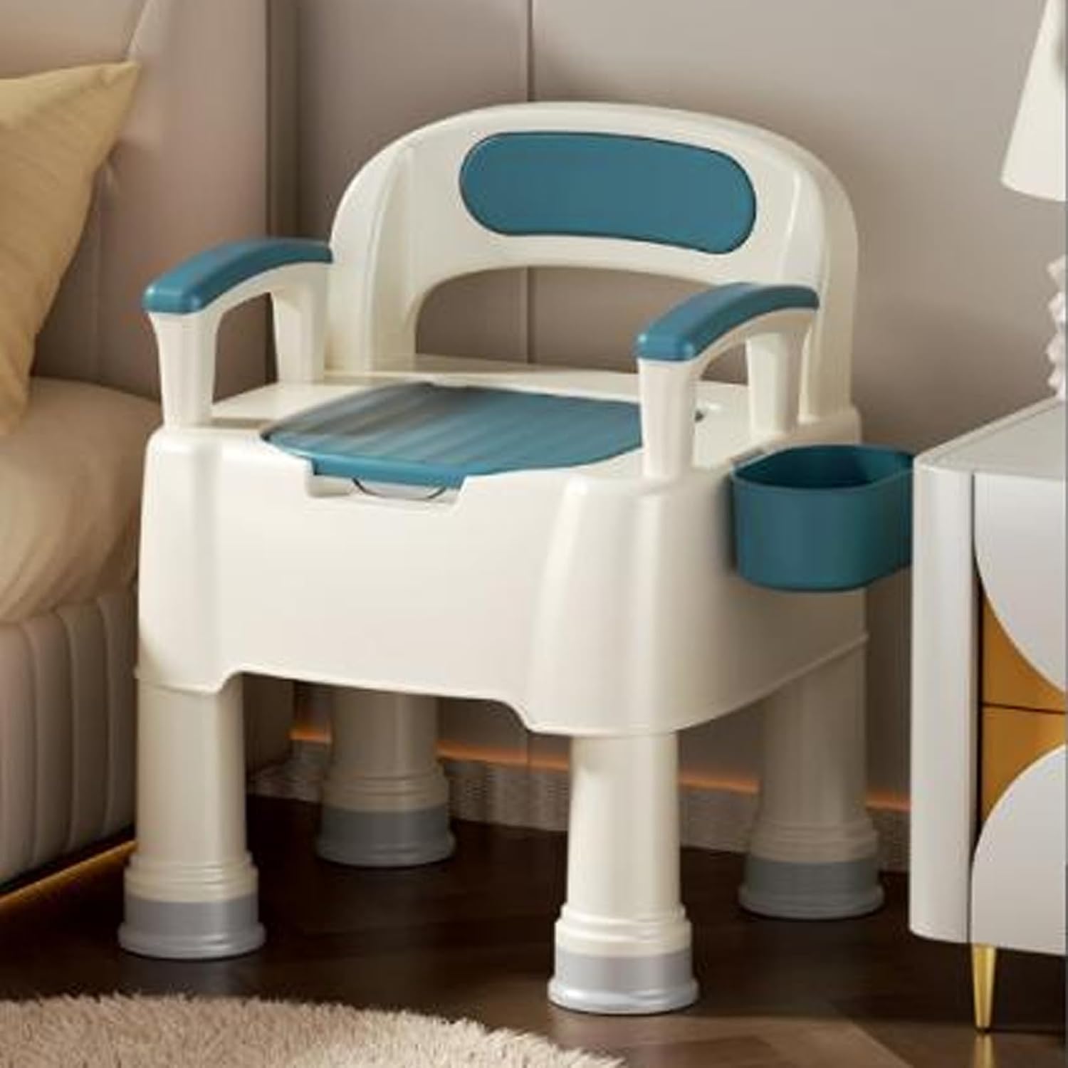 Portable Toilet, Toilet Seat Risers for Seniors with Handles, Portable Toilet for Adults, Mobile, Height Adjustable, PU Soft Cushion, Supports Weighing Up to 150kg, for Disabled