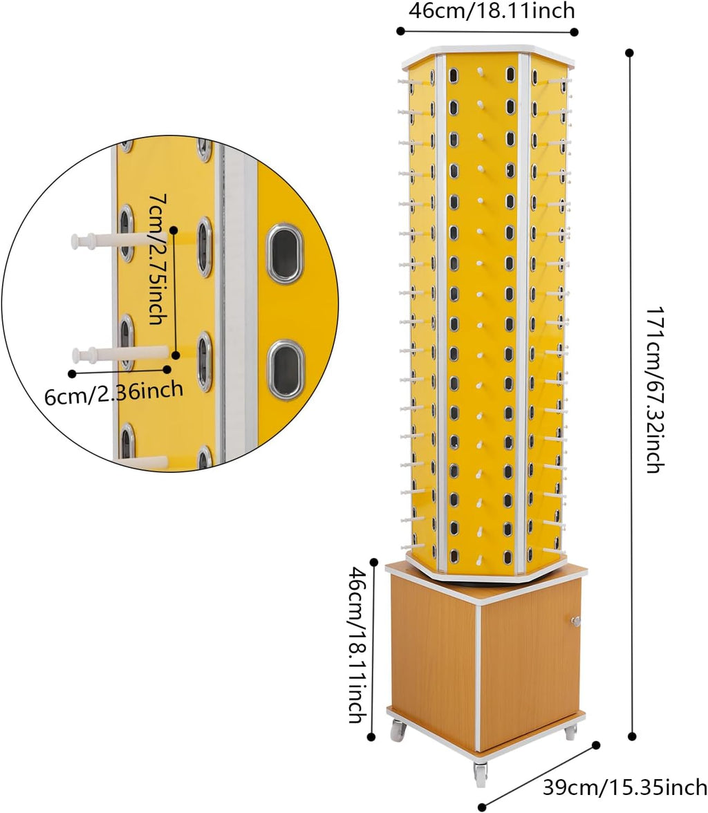 102 Pairs Rotating Glasses Display Stand, Eyewear Storage Organizer with Cabinet & Wheels, Commercial Sunglasses Display Rack, Optical Shop Glasses Holder (Yellow)