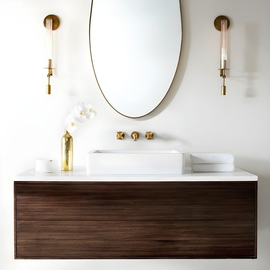 LIGHTLAND Gold Wall Sconces Set of 2, 28 Inch Modern Metal Glass Wall Light Fixture, Wall Lamp for Living Room Bedroom Hallway