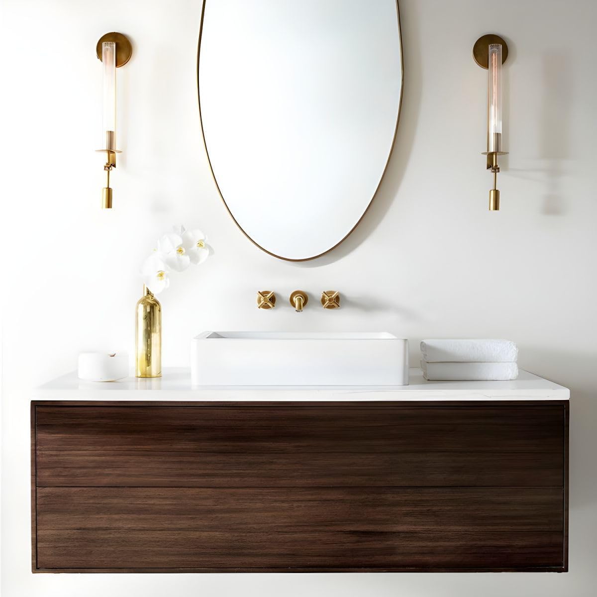 LIGHTLAND Gold Wall Sconces Set of 2, 28 Inch Modern Metal Glass Wall Light Fixture, Wall Lamp for Living Room Bedroom Hallway