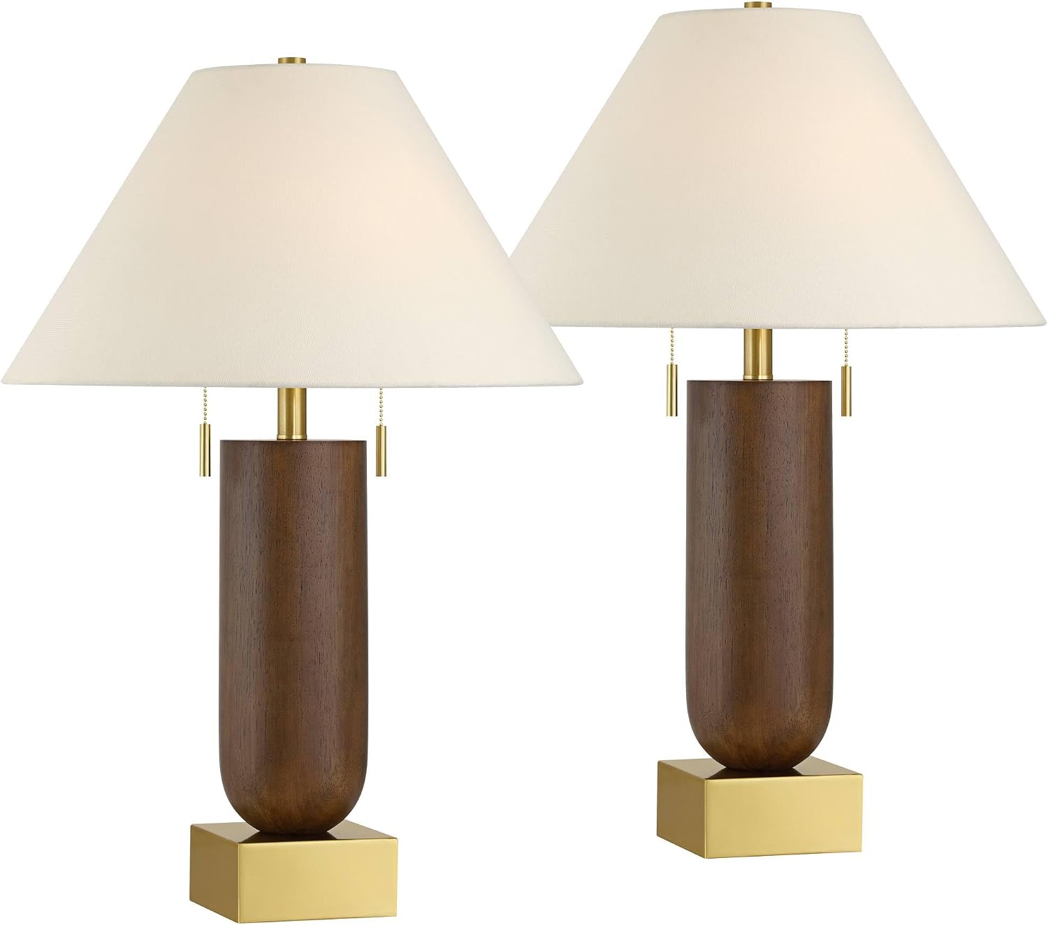 Possini Euro Design Madera Modern Desk Lamps 27 3/4' Tall Set of 2 with USB Port Brass Wood for Home Office Living Room Bedroom House Bedside Nightstand Reading Console Entryway Kitchen Dining