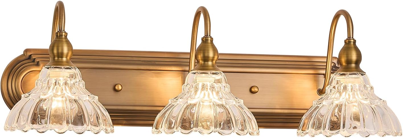 Vintage 3-Light Bathroom Vanity Lighting Fixtures Modern Wall Sconces Brass Glass Retro Vanity Light for Bedroom, Bathroom, Doorway, Farmhouse, Hallway