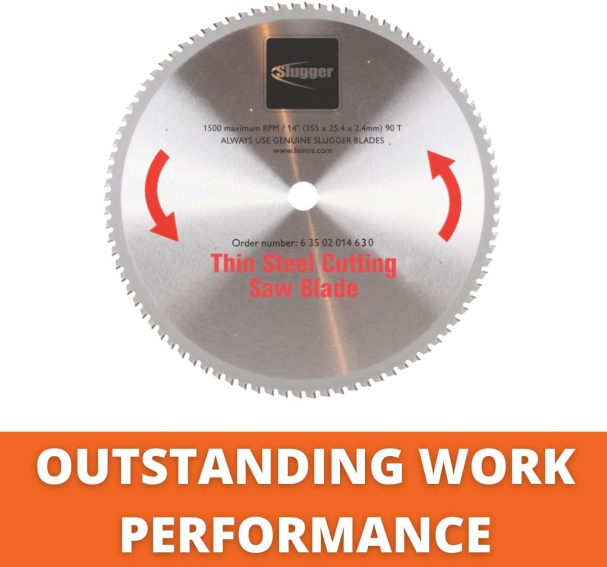 Slugger by Fein Thin Steel Cutting Saw Blade - Fast and Accurate Cuts up to 1/4' in Aluminum, Stainless Steel & Mild Metals, 14' Diameter, 90 Teeth - 63502014630