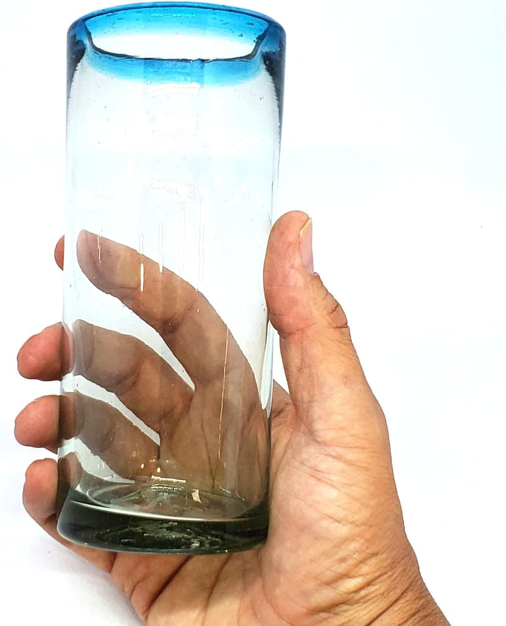 Aqua Blue Rim 15 oz Highball Glasses (set of 6), Recycled Glass, Lead-free, Toxin-Free (Highball)