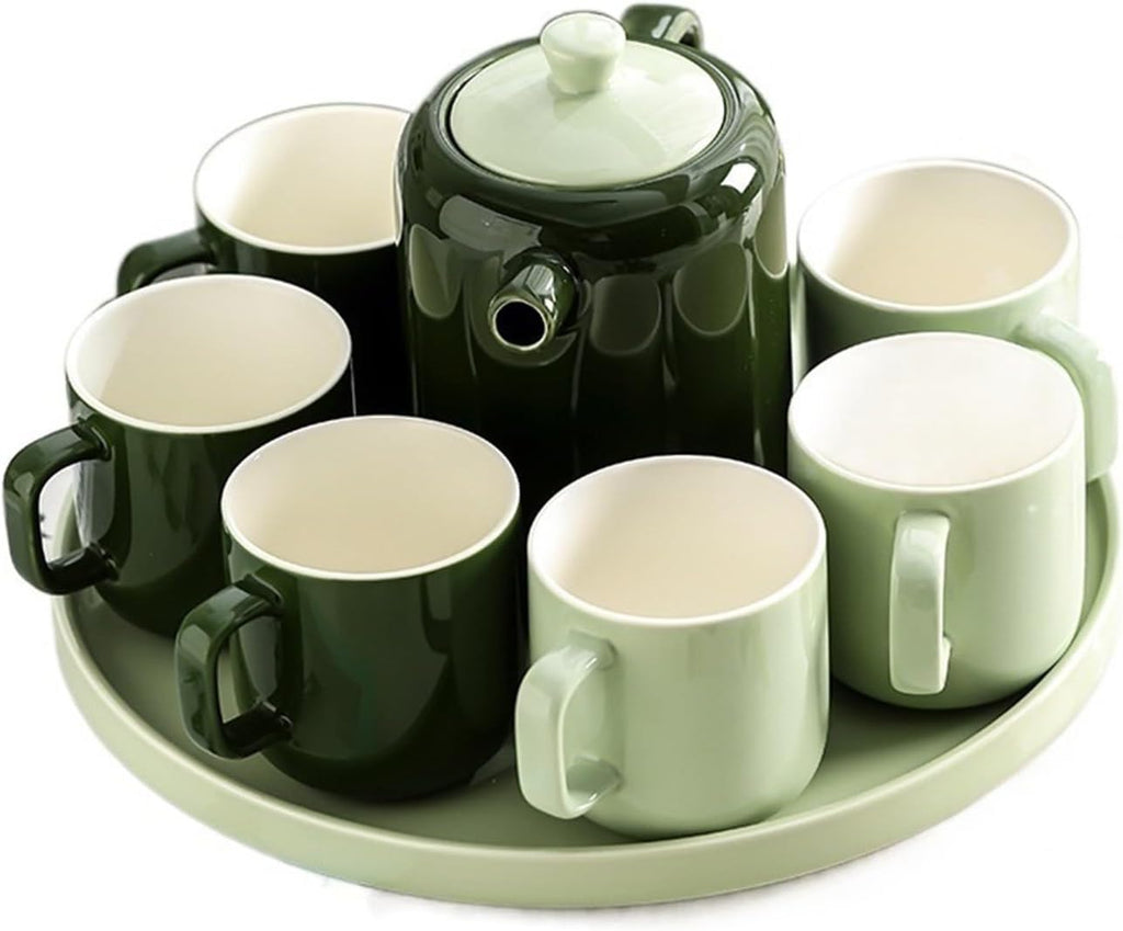Beverage Serveware Water Cup Tea Set Household Creative Set Cup Ceramic Water Set Tea Cup Living Room Family Cup Water Carafe(Green)