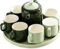 Beverage Serveware Water Cup Tea Set Household Creative Set Cup Ceramic Water Set Tea Cup Living Room Family Cup Water Carafe(Green)
