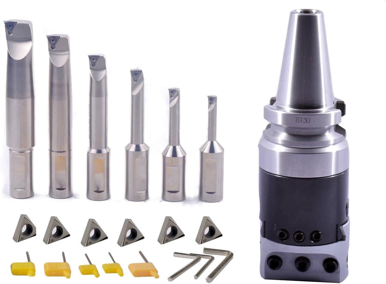 BT30 Boring Head, 6pcs Boring Bars + 6pcs Inserts