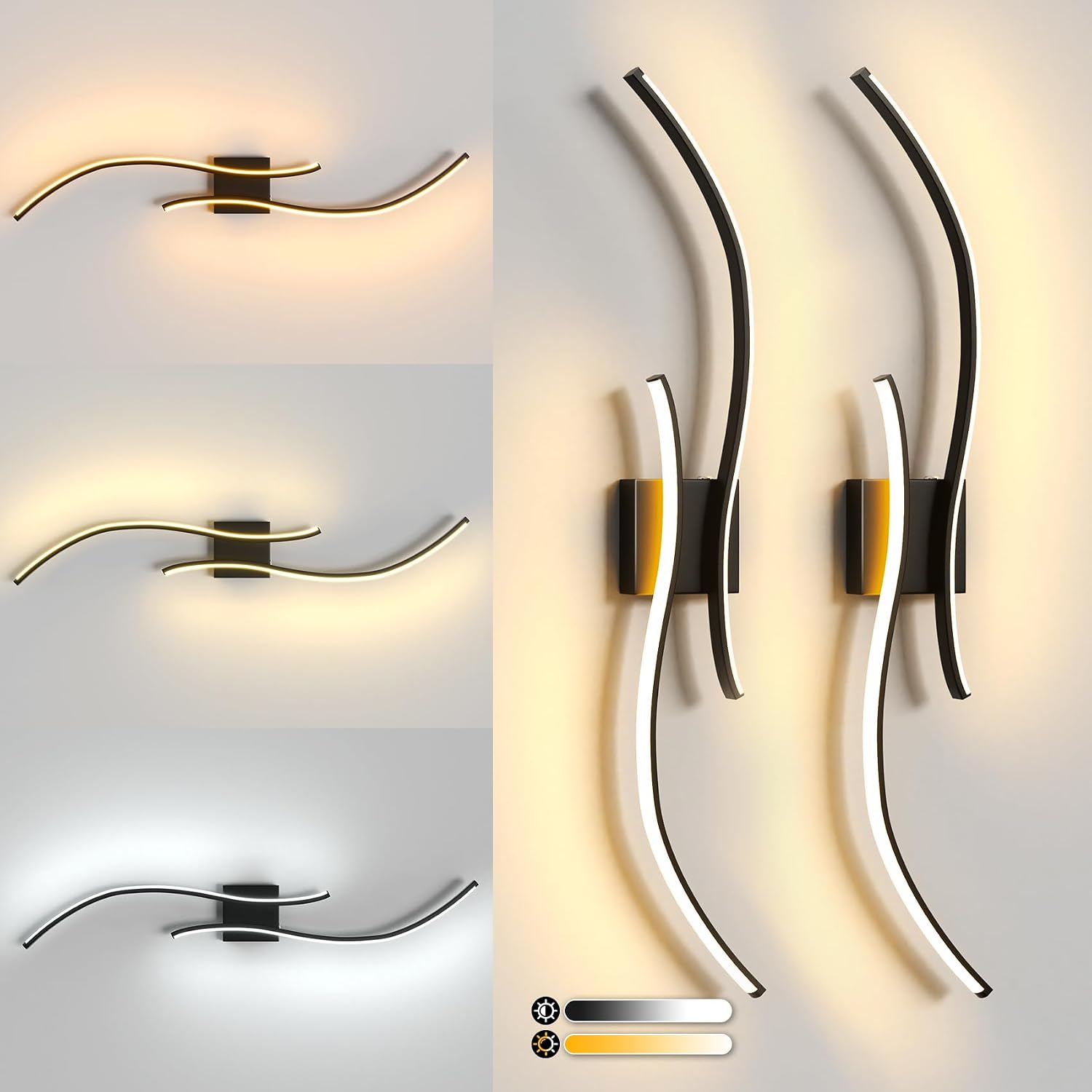 Aikertec 38 Inch Battery Operated Wall Sconces Set of 2 Pack with Remote Control, Dimmable Rechargeable Battery Wall Sconce 3000K-6000K LED Wall Lamp for Bedroom, Living Room, Bathroom, Home Decor