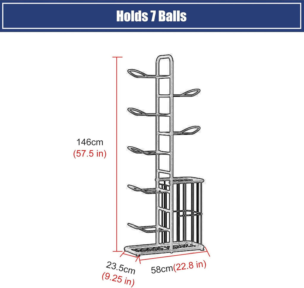 Ball Storage Holder Extra Tall Basketball Storage Rack with Baskets, Vertical Iron Sports Rack Organizer for Indoor Home Garage, Holds 7 Balls