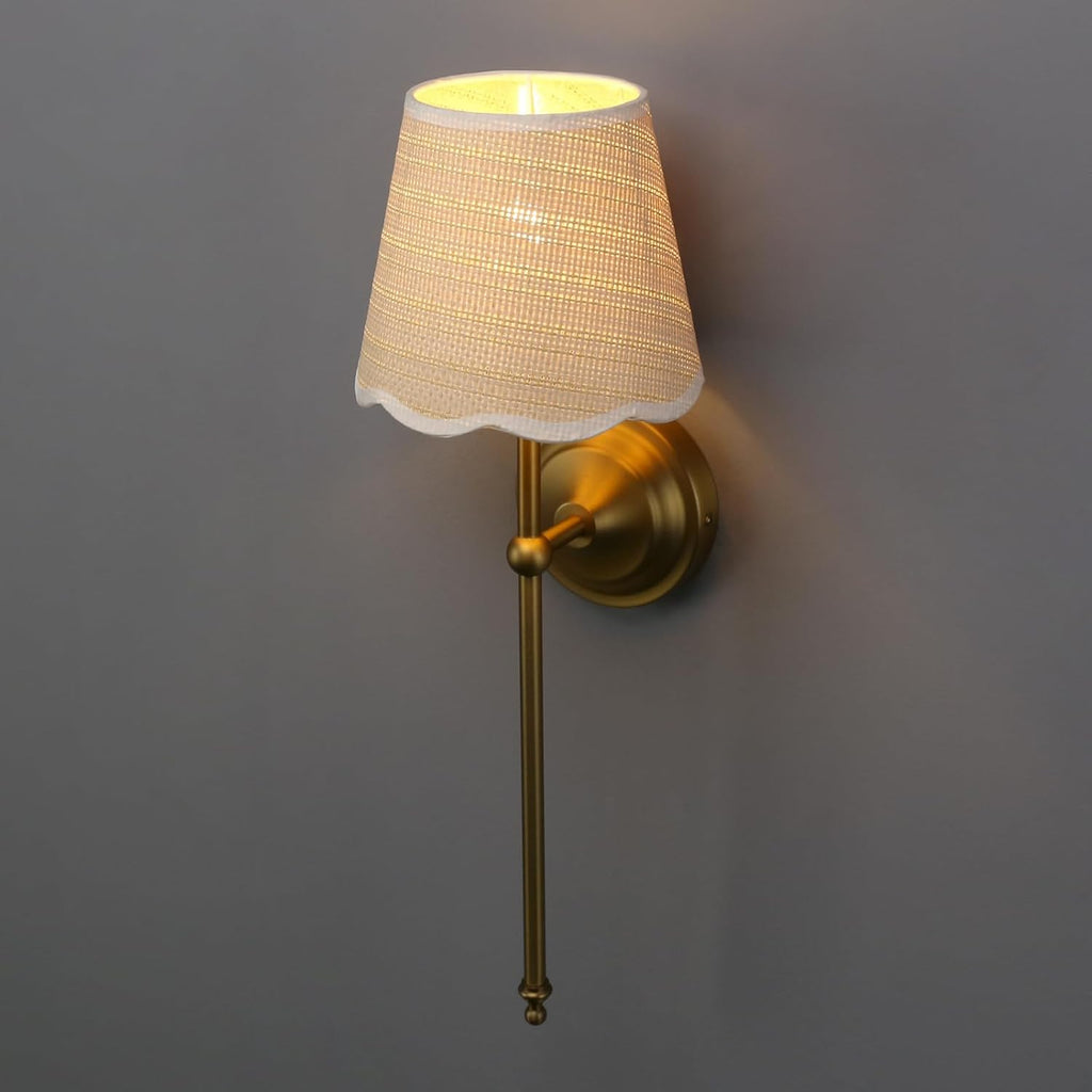 Industrial Vintage Wall Sconce Light Set of 2, Boho Rattan Shade with Long Arm Antique Brass Wall Mounted Lamp, Indoor Up and Down Wall Light Fixture for Bedroom Living Room Hallway
