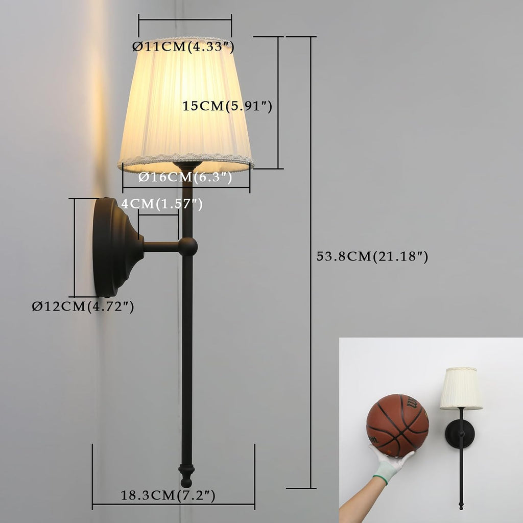 Phansthy Hardwired Brass Boho Wall Sconces Set of 2, Vintage Industrial Wall Lights 2 Pack, Vanity Light Wall Lamps with Lace Gauze Shade for Bedroom Living Room Hallway Decor (Black + White Shade)
