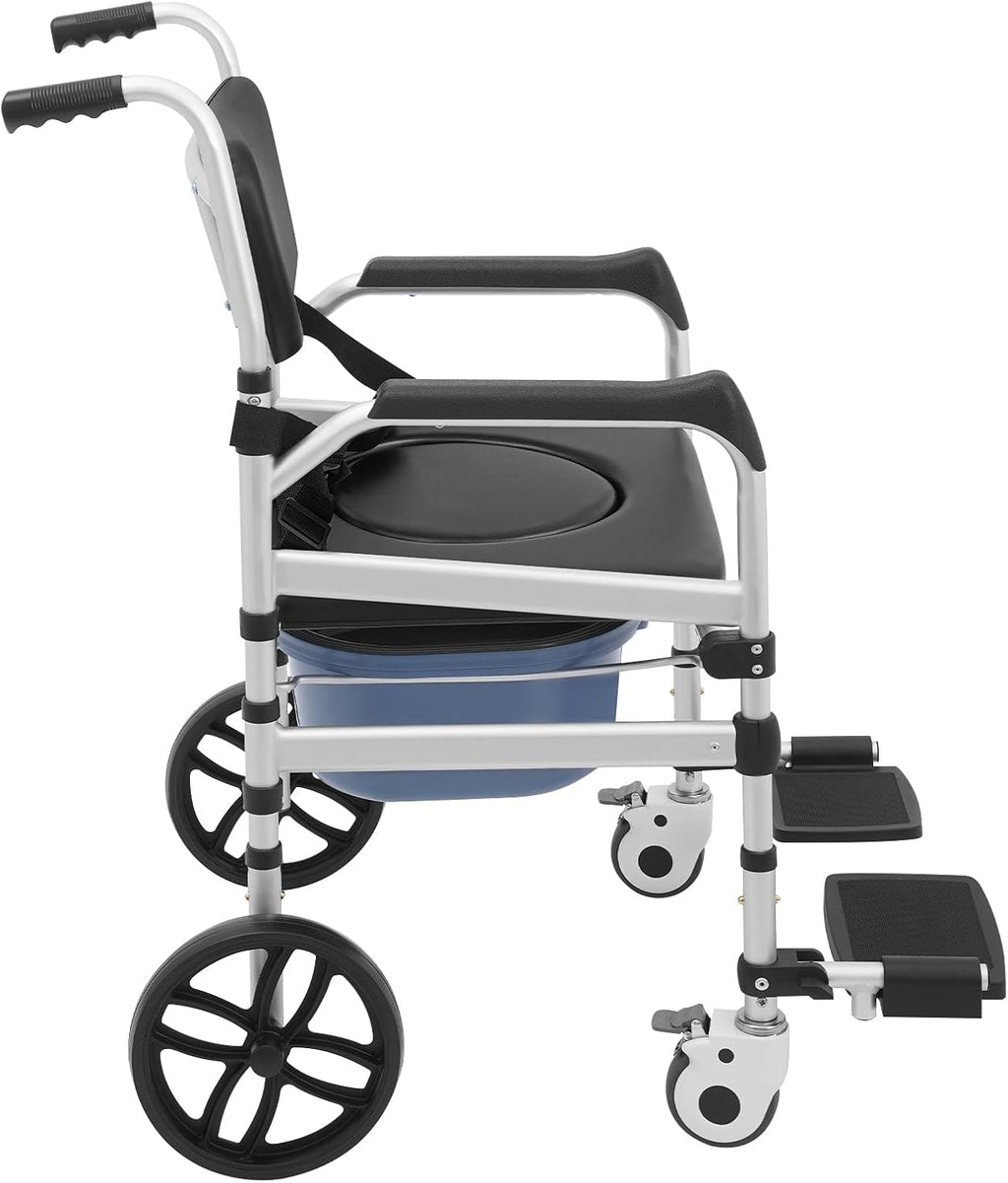 Foldable Shower Chair, Shower Wheelchair with Lockable Wheels Rolling Bedside Commode for Toilet with Height Adjustable & Sponge Padded Seat for Elderly and Disabled Support 330lbs (O-S)