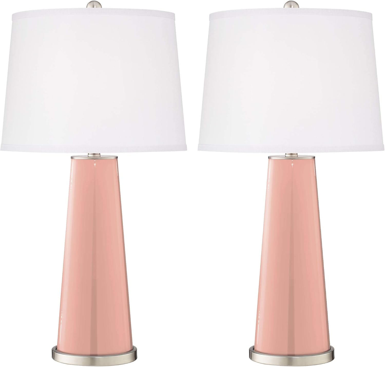 Color + Plus Leo Modern Table Lamps 29 1/2' Tall Set of 2 Mellow Coral Glass Tapered Column Plain White Drum Shade Decor for Bedroom Living Room House Home Bedside Nightstand Office Family