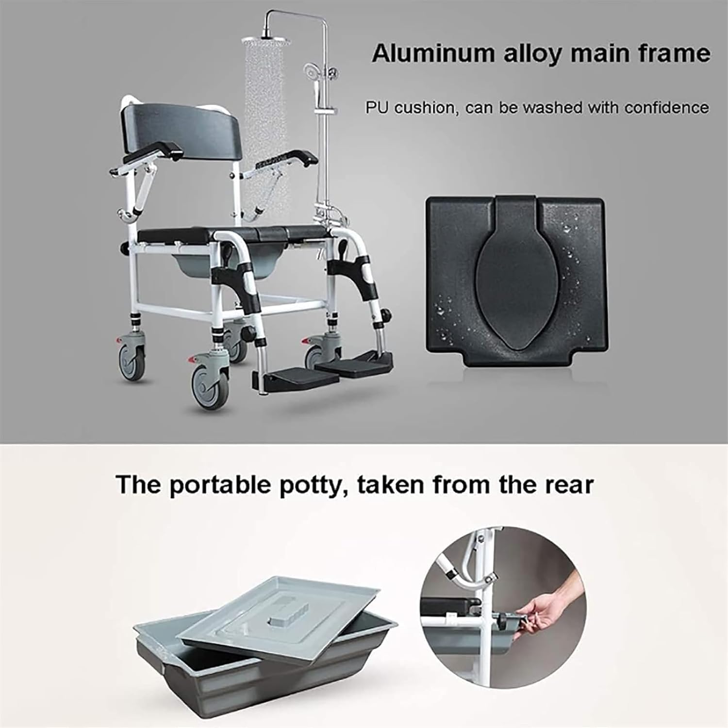 Bedside Commode,Toilet Seat with Handles Elderly Toilet Chair with Wheel splashproof Potty can take a Bath with Brake Foldable Mobile Toilet for Any
