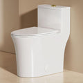 One Piece Sleek Modern Toilet, 17' ADA Comfort Chair Height Seat, Dual Flush 0.9/1.28 GPF, MAP 1000g, 12' Rough-In, Compact Fully Skirted Round Toilet for Bathrooms, Gold Button