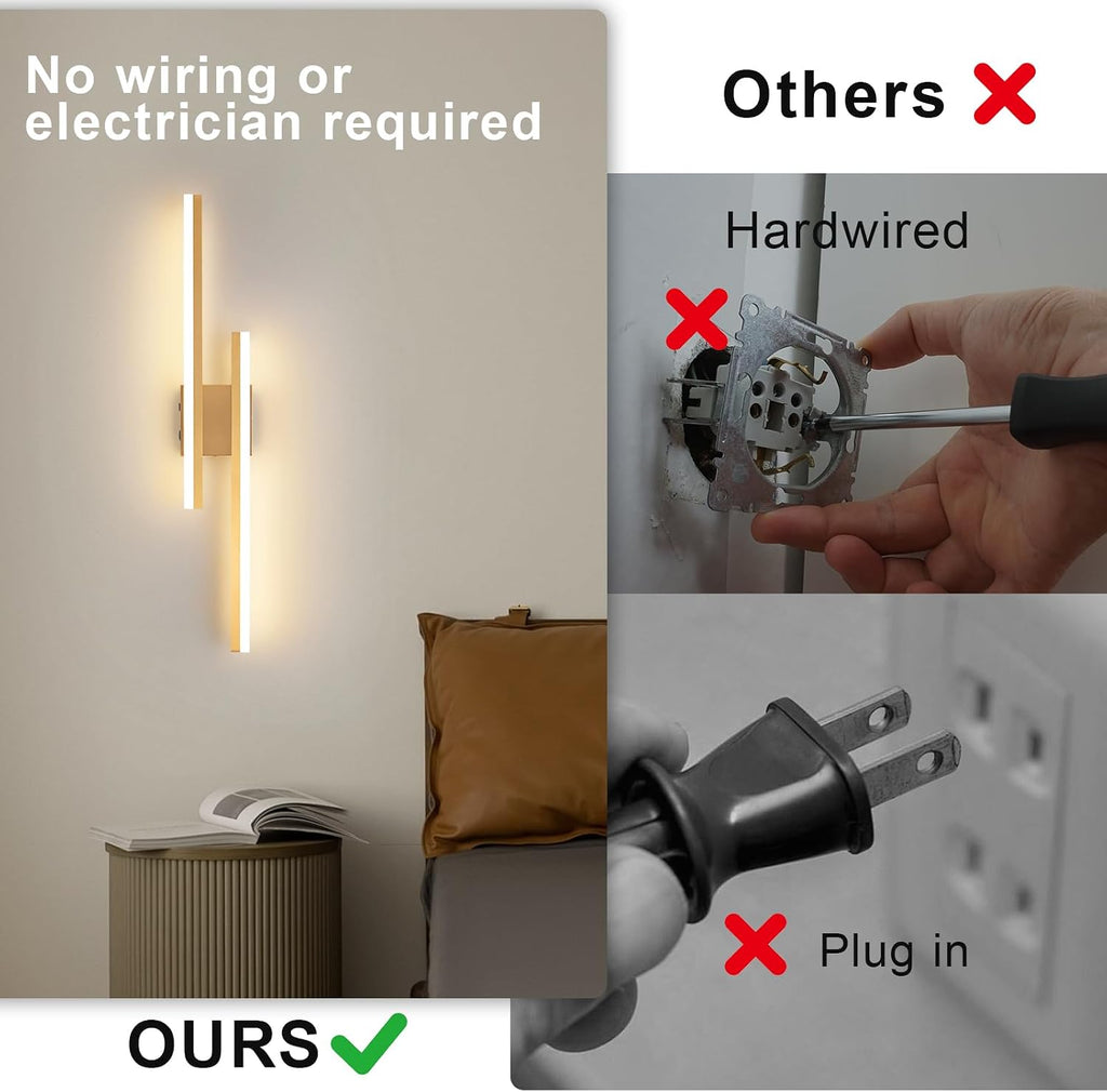 Modern Battery Operated Wall Sconce Set of Two,Gold Wall Light with Remote,Rechargeable LED Wall Lamp Indoor for Bathroom Living Room Bedroom Corridor