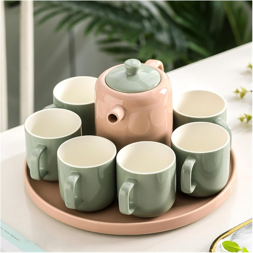Beverage Serveware Water Cup Tea Set Household Creative Set Cup Ceramic Water Set Tea Cup Living Room Family Cup Water Carafe(Green)