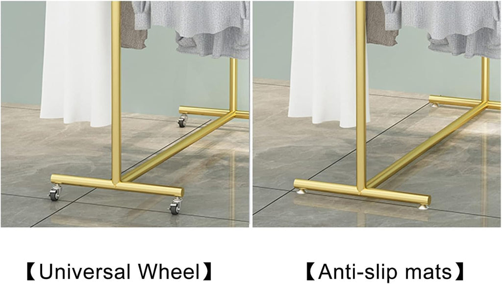 Modern Simple Heavy Duty Metal Rolling Garment Rack with Wheel,Boutique Display Clothing Rack Gold Floor Standing Display Rack,Double Bar Hanger Retail Display(D with Ers 80 * 155 * 50cm)