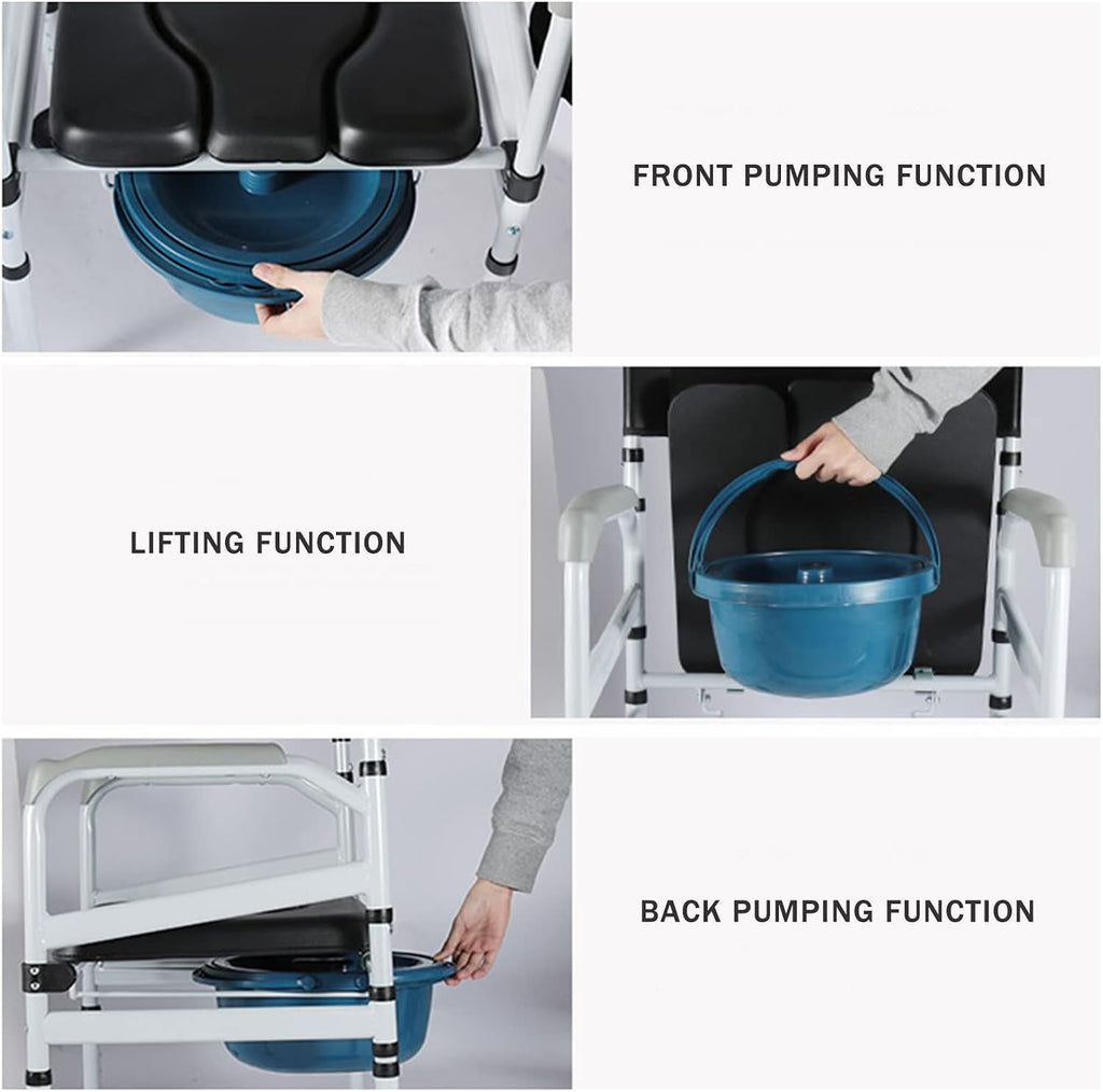 Heavy Duty Shower Chair with Armrests - Raised Toilet Seat with Potty - Bedside Commode for The Elderly, Pregnant Women, Disabled,B