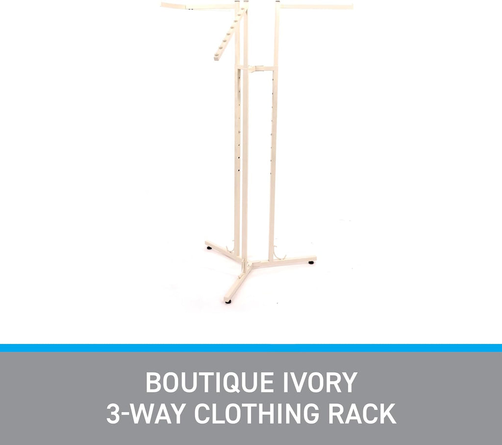 SSWBasics 3-Way Adjustable Clothing Display Rack - Sleek, Sturdy Boutique Ivory Garment Stand - Premium Retail Clothing Rack for Boutiques and Thrift Stores - Elegant Boutique Clothing Rack for