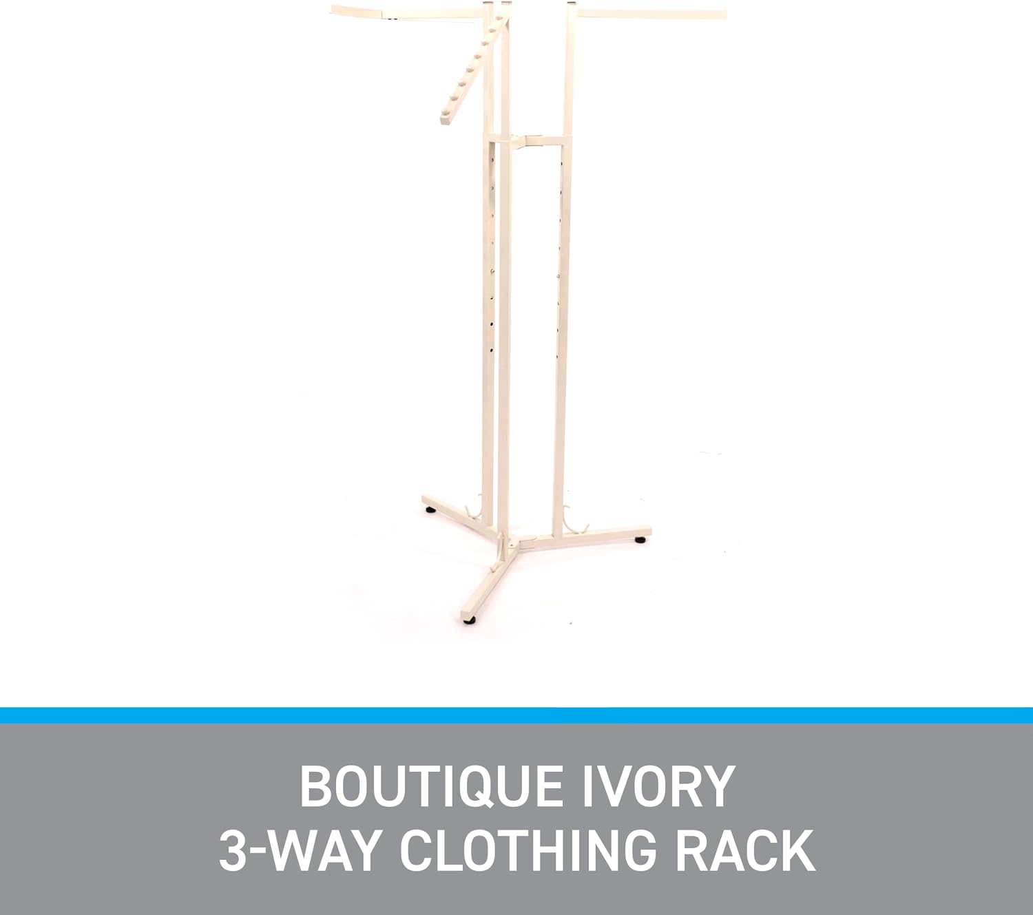 SSWBasics 3-Way Adjustable Clothing Display Rack - Sleek, Sturdy Boutique Ivory Garment Stand - Premium Retail Clothing Rack for Boutiques and Thrift Stores - Elegant Boutique Clothing Rack for