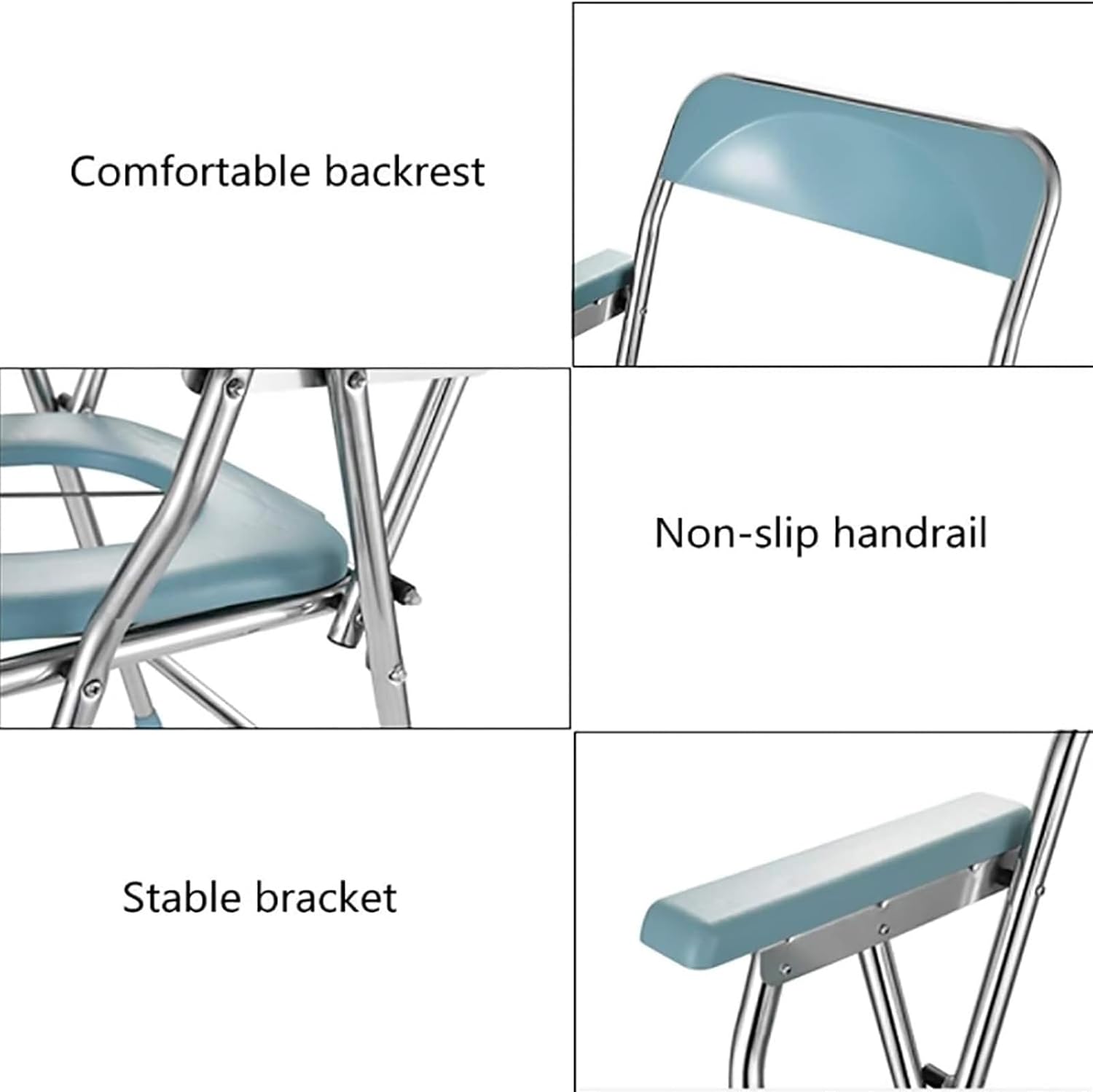 Bedside Commode,Toilet Seat with Handles Commode Chair with Removable Bucket armrests backrest Lightweight Non-Slip Foldable Bedroom Chair