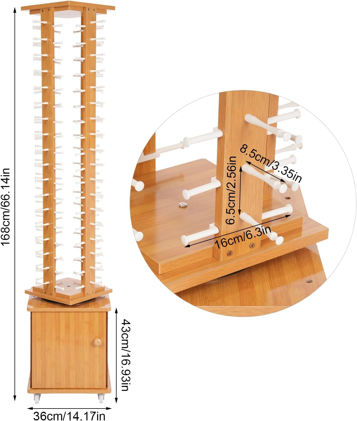 Rotating Glasse Display Stand,72 Pairs Floor-Standing Sunglasses Display Rack w/4 Swivel Wheels,Rotating Eyewear Holder Sunglasses Organizer (Light Brown)