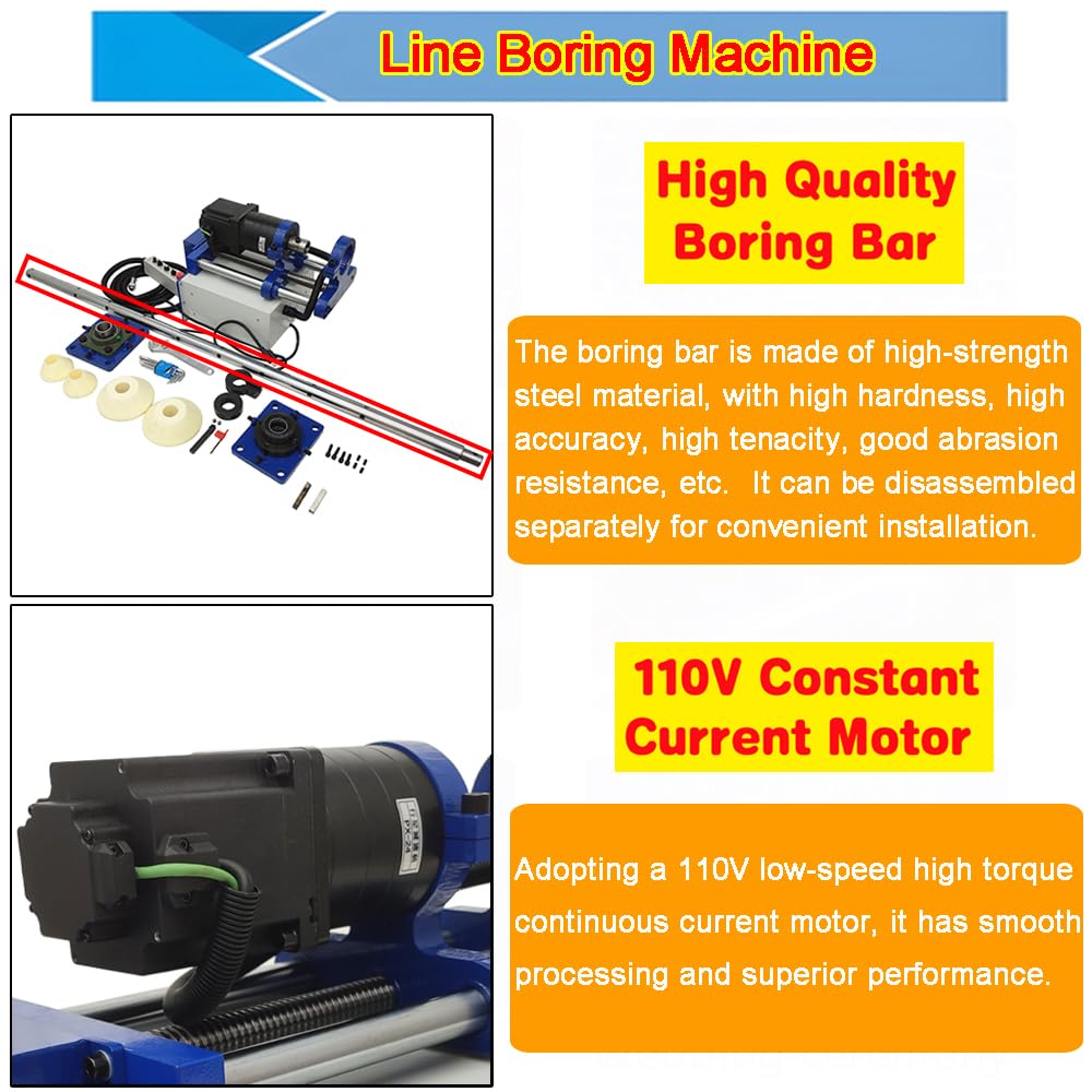 Portable Line Boring Machine, 110V Hole Drilling Machine, 1.77'-6.3' Bore Diameter, 5.2' x 1.57' Bar, Handle Control Professional Boring Equipment