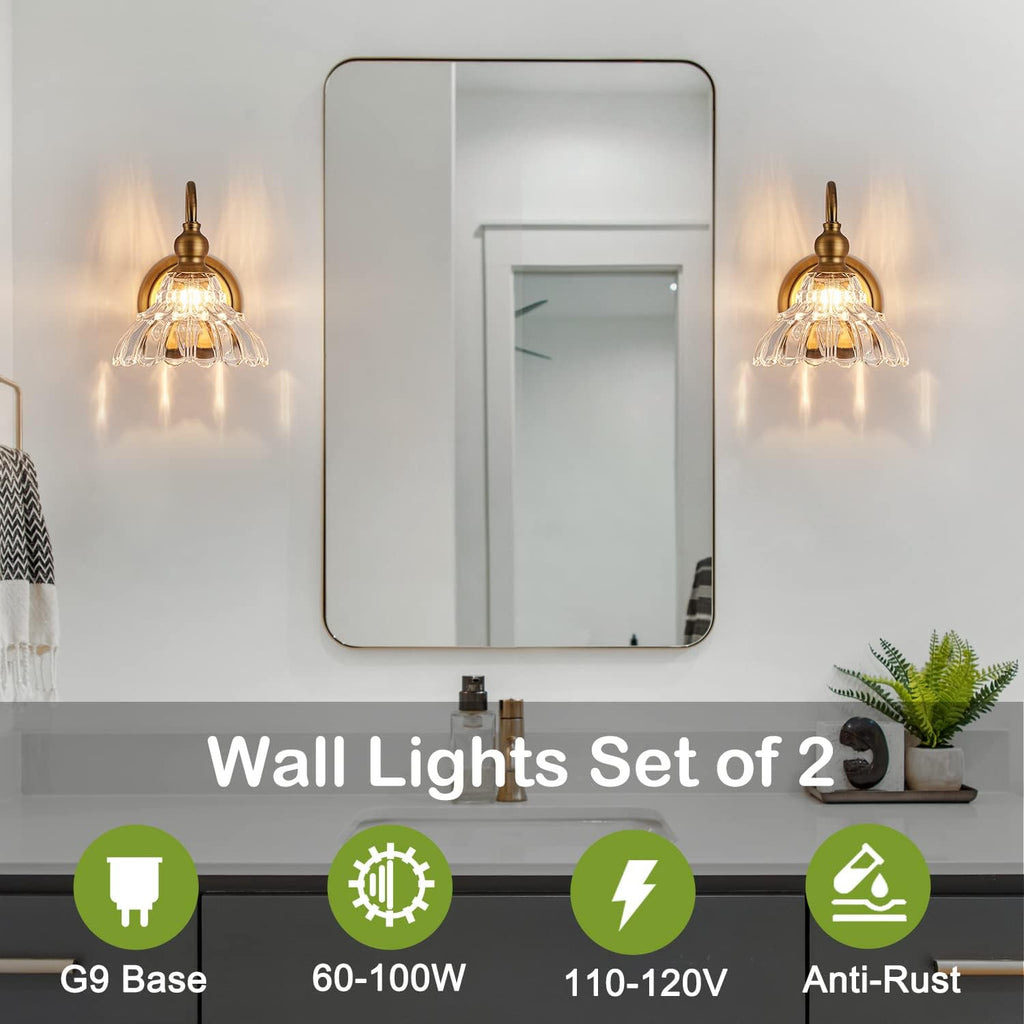 2-Pack Vintage Wall Sconces Brass Bathroom Vanity Lighting Fixtures Beautiful Wall Light Set of Two for Bedroom Bathroom Hallway Living Room