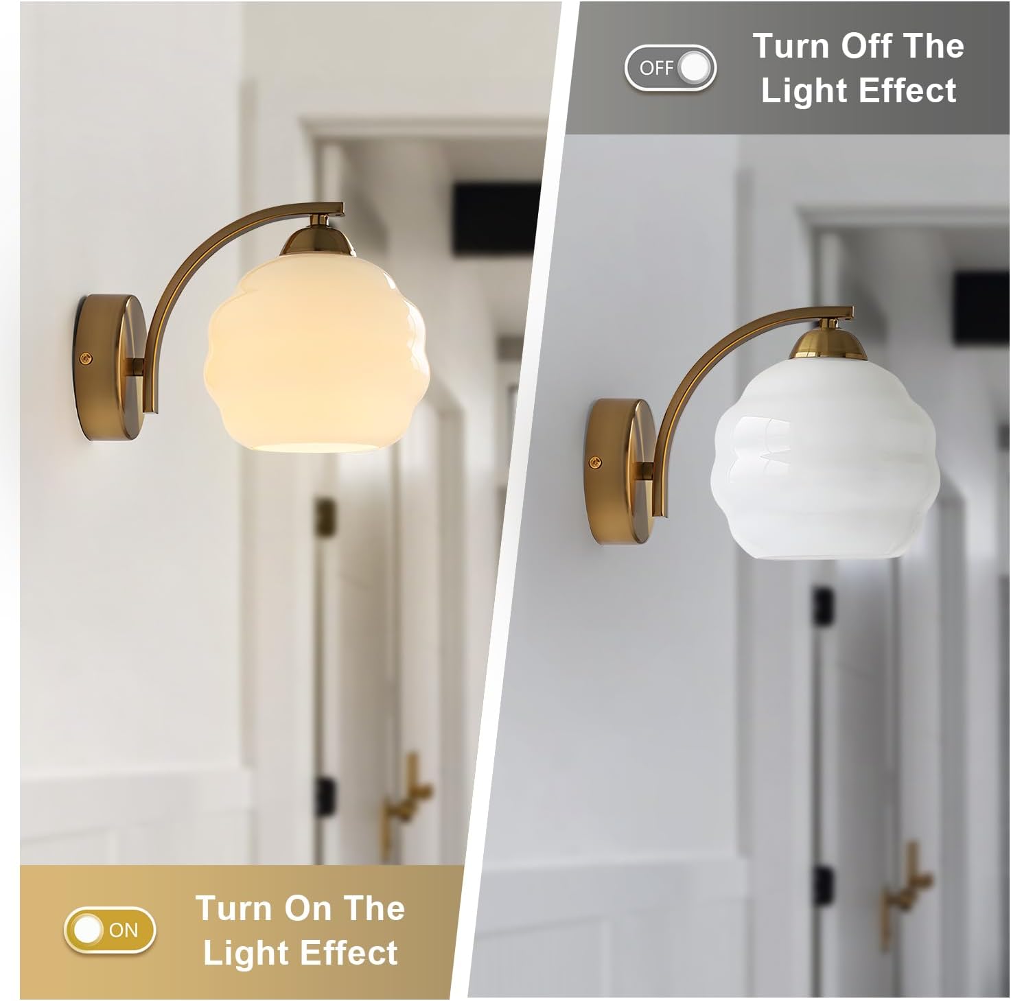 Milk Glass Wall Sconce Brushed Gold Wall Sconce Globe Vanity Lights Sconces Set of 2 Mid Century Wall Mounted Light Modern Bathroom Sconces Wall Lighting Set of 2 Bathroom Wall Lamp