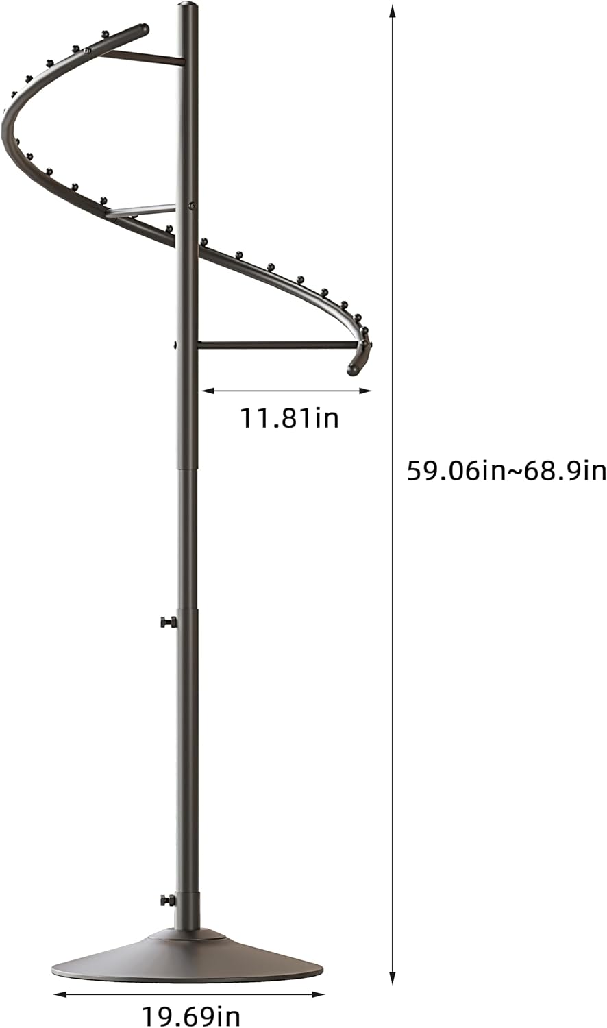 HKaikzo Freestanding 360° Rotating Clothing Rack, Height Adjustable Heavy Duty Metal Spiral Garment Display Rack Modern Coat Stand for Shops, Boutique, Entrance Hall, Bedroom Space Saving