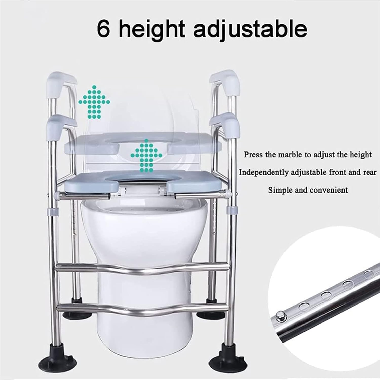 3 in 1 Toilet Seat Chair Clip on Seat for Easy Cleaning Steel Commode Chair with Adjustable Height Heavy-Duty Raised Toilet Seat with Handles,Bathroom Potty Chair Shower
