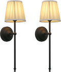 Phansthy Hardwired Brass Boho Wall Sconces Set of 2, Vintage Industrial Wall Lights 2 Pack, Vanity Light Wall Lamps with Lace Gauze Shade for Bedroom Living Room Hallway Decor (Black + Khaki Shade)