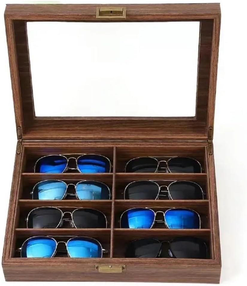 Eyeglasses Stand 8 Grids Vintage Wooden Glasses Storage Box Wood Jewelry Sunglasses Eyewear Eyeglasses Display Case Holder Organizer Gift Box Eyewear Display Rack