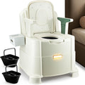 Bedside Commode, 500lbs Heavy Duty & Upgraded Commode Toilet Potty Chair, Portable Camping Toilet, Detachable Armrests, Automatic LED Light, 2-Level Height, 3 Rolls of Commode Liners 【Green】
