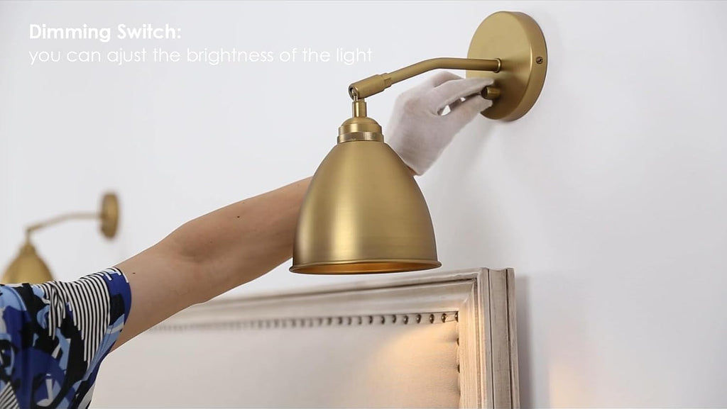 Yosoan Gold Wall Sconce Set of 2, Modern Brass Indoor Light Lights Lighting Fixtures with Metal Shade, Home Decor Wall Mount Swing Arm Lamp for Bedroom Bedside Kitchen Hallway Living
