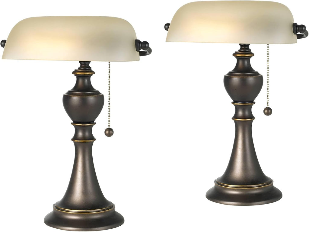 Regency Hill Haddington 16' High Small Farmhouse Rustic Traditional Piano Lamps Set of 2 Brown Bronze Finish Metal Glass Shade Home Office Living Room Bedroom Bedside Nightstand House Reading