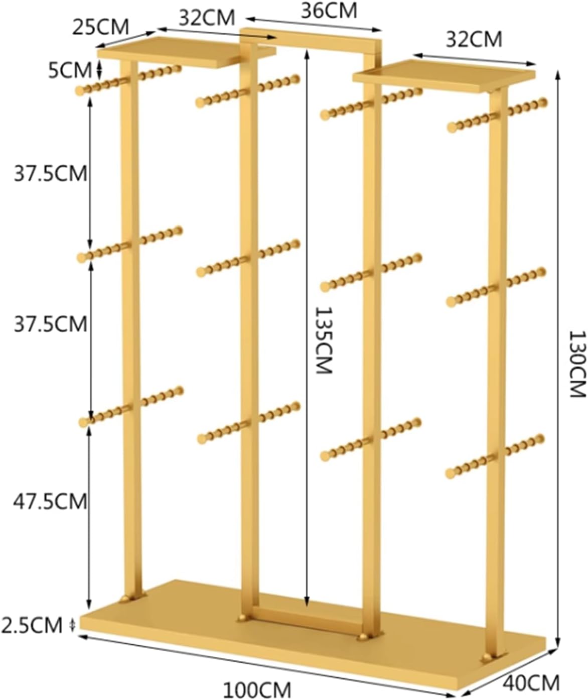 Coat Rack Stand, Underwear Display Stands, Freestanding Clothing Store Boutiques Retail Lingerie Garment Rack, Commercial Shelves for Socks Bra Panties Scarves Storage, 100x40x135CM, gold