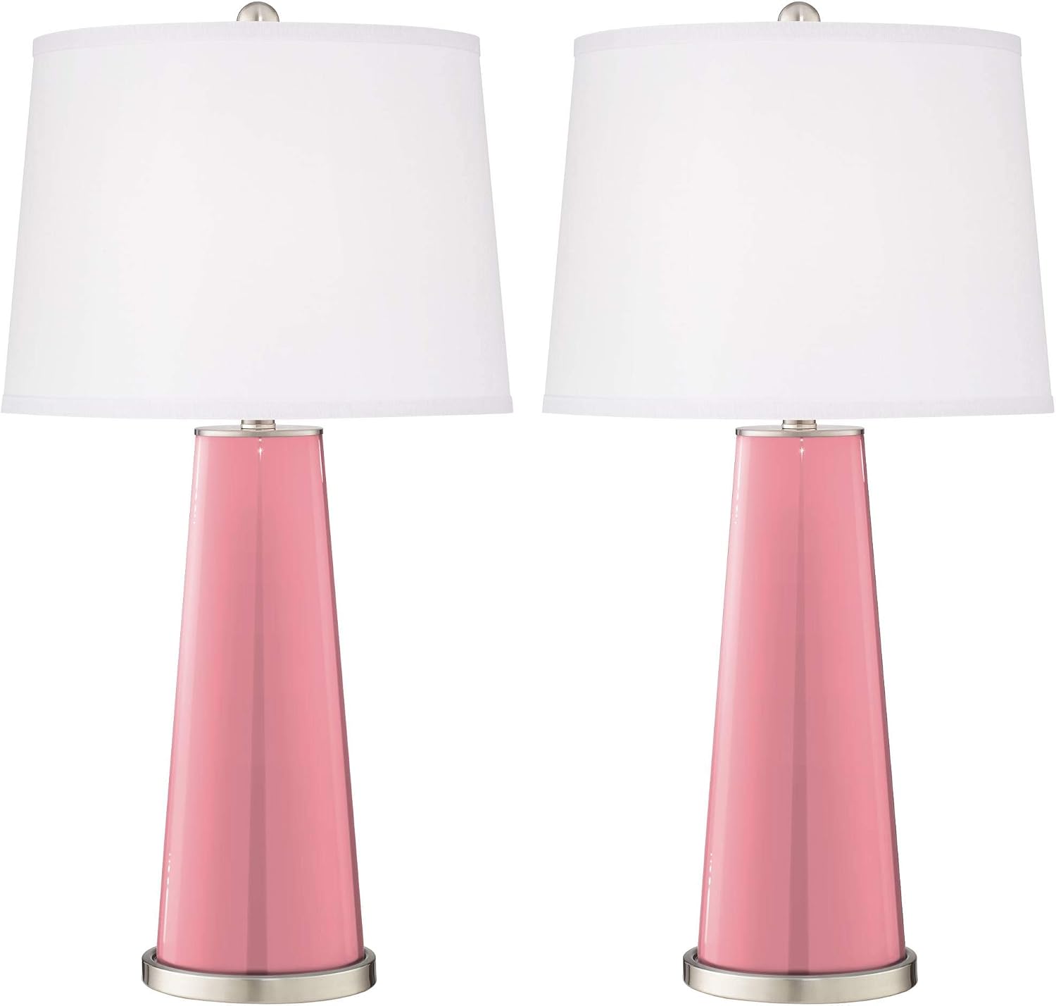Color + Plus Leo Modern Table Lamps 29 1/2' Tall Set of 2 Haute Pink Glass Tapered Column Plain White Drum Shade Decor for Bedroom Living Room House Home Bedside Nightstand Office Family