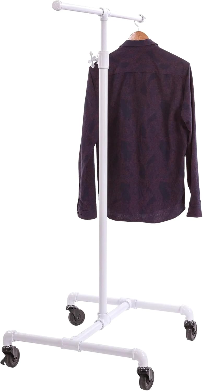 Econoco Pipeline Double Sided Boutique Rolling Rack, Adjustable Height, Heavy Duty Clothing Display with Wheels, Retail Garment Rack